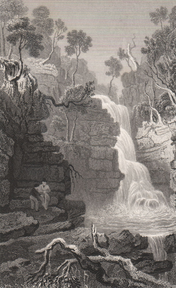 Lower fall of the Hepste, Brecknockshire, Wales, by Henry Gastineau 1835 print